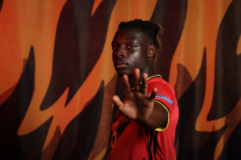 TUBIZE, BELGIUM - JUNE 08: Jeremy Doku of Belgium poses during the official UEFA Euro 2020 media access day on June 08, 2021 in Tubize, Belgium. (Photo by Simon Hofmann - UEFA/UEFA via Getty Images)