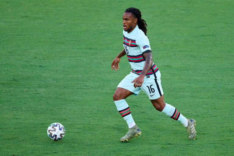 SEVILLE, SPAIN - JUNE 27: Renato Sanches of Portugal in action during the UEFA Euro 2020 Championship Round of 16 match between Belgium and Portugal at Estadio La Cartuja on June 27, 2021 in Seville, Spain. (Photo by Diego Souto/Quality Sport Images/Getty Images)