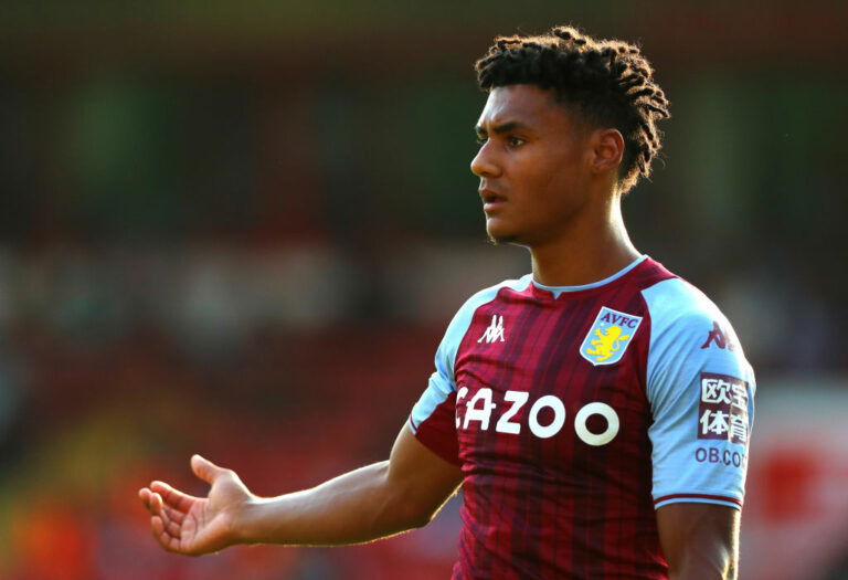 WALSALL, ENGLAND - JULY 21: Ollie Watkins of Aston Villa gestures during the Pre Season Friendly between Walsall and Aston Villa at Banks's Stadium on July 21, 2021 in Walsall, England. (Photo by Chloe Knott - Danehouse/Getty Images)
