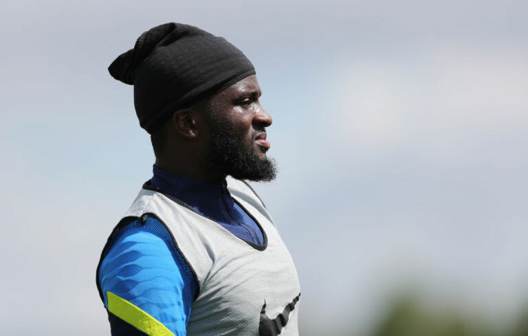 ENFIELD, ENGLAND - JULY 29: Tanguy Ndombele of Tottenham Hotspur during the Tottenham Hotspur pre-season training session at Tottenham Hotspur Training Centre on July 29, 2021 in Enfield, England. (Photo by Tottenham Hotspur FC/Tottenham Hotspur FC via Getty Images)