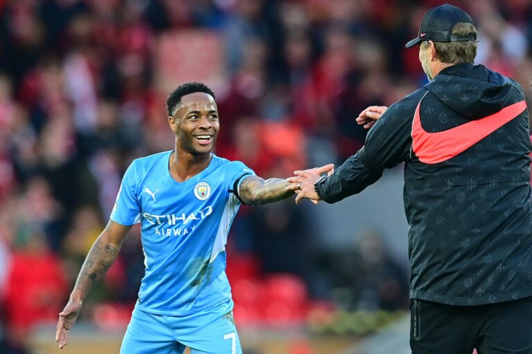 Raheem Sterling and Jurgen Klopp.