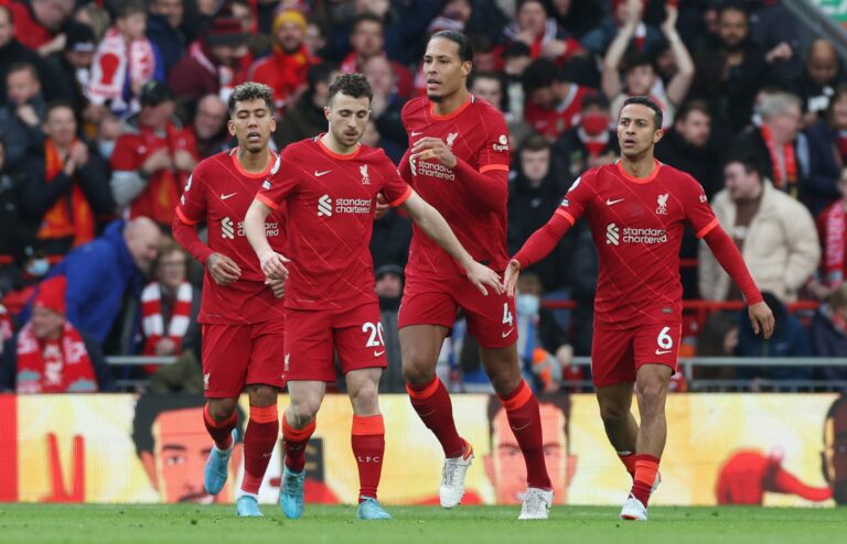 Diogo Jota, Virgil van Dijk, Thiago and Roberto Firmino