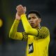 DORTMUND, GERMANY - FEBRUARY 20: Jude Bellingham of Dortmund applauds fans after the match during the Bundesliga match between Borussia Dortmund and Borussia Mönchengladbach at Signal Iduna Park on February 20, 2022 in Dortmund, Germany. (Photo by Marvin Ibo Guengoer/GES-Sportfoto via Getty Images)