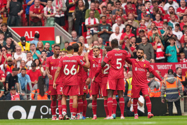 Liverpool FC v AFC Bournemouth - Premier League Liverpool s Luis Diaz celebrates with his teammates after scoring their