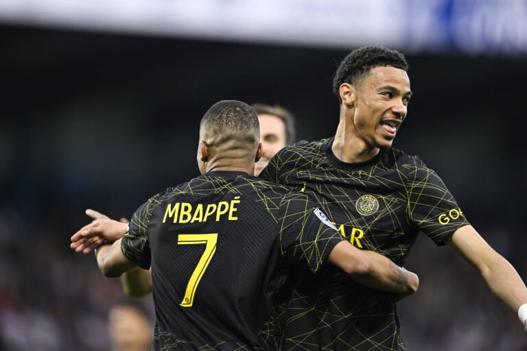 Ligue 1 - AJ Auxerre v PSG Kylian Mbappe and Hugo Ekitike during the Ligue 1 football (soccer) match between AJ Auxerre
