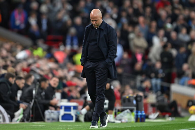 Premier League Liverpool v Brighton and Hove Albion Arne Slot Head Coach of Liverpool looks dejected during the Premier