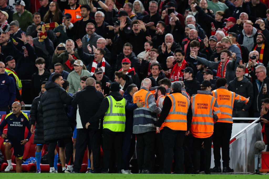 Diego Simeone got into a heated clash against a section of the Anfield crowd (Credits: Imago Images)