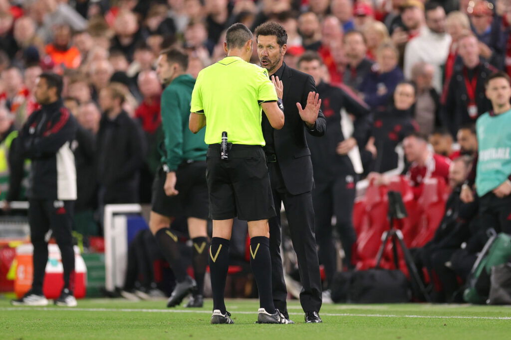 Diego Simeone received a straight red following an incident with the Liverpool fans (Credits: Imago Images)