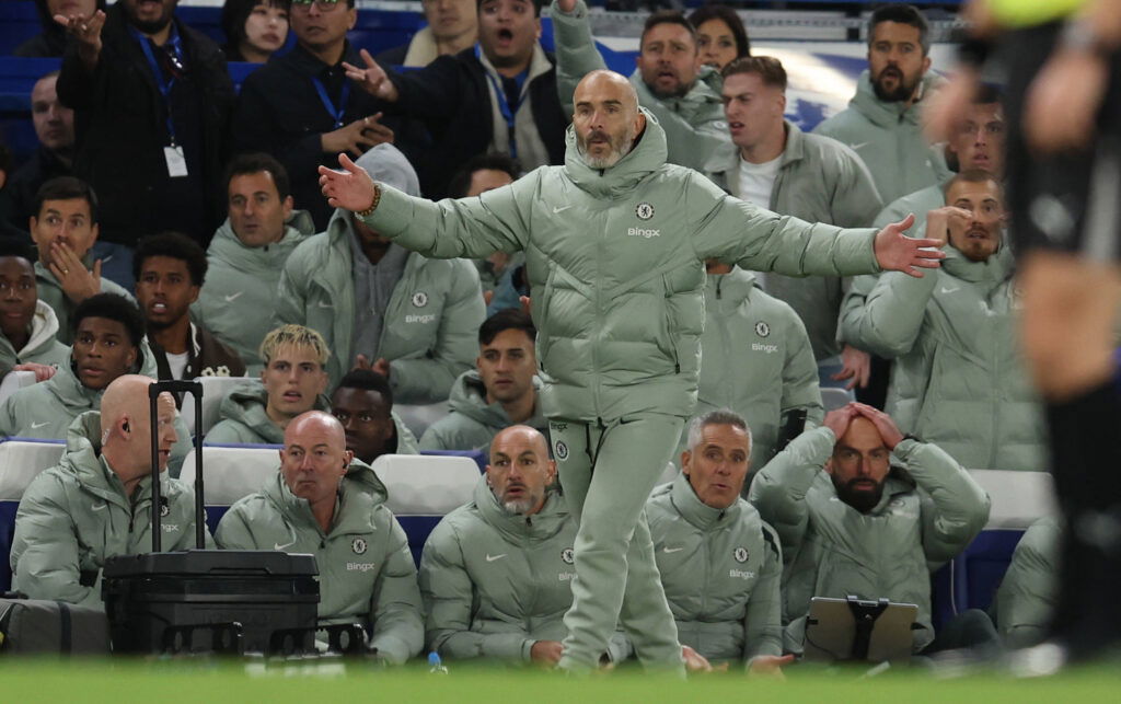 Enzo Maresca received two yellow cards against Liverpool (Credits: Imago Images)