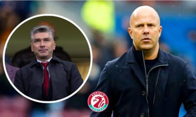 Richard Hughes in a circular insert, Liverpool manager Arne Slot.