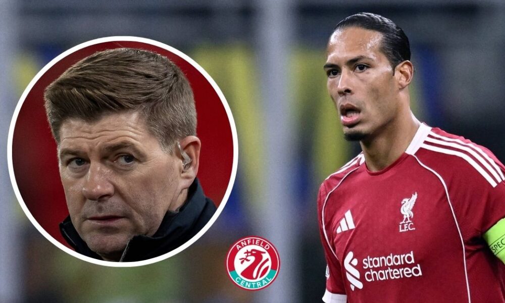 Steven Gerrard in a circular insert, Virgil van Dijk in action for Liverpool.