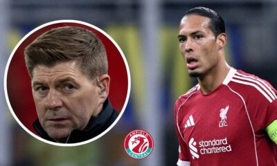 Steven Gerrard in a circular insert, Virgil van Dijk in action for Liverpool.