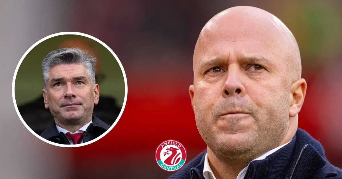 Liverpool manager Arne Slot, Liverpool sporting director Richard Hughes in a circular insert.