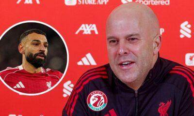 Mohamed Salah in a circular insert, Arne Slot.